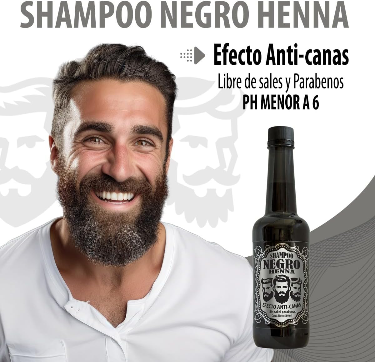 Shampoo anti-canas con henna y miel, cubre gradualmente las canas con uso diario, 550 ml,