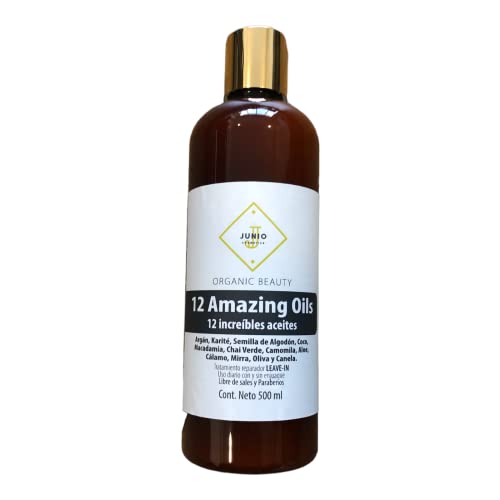 TRATAMIENTO 12 ACEITES ESENCIALES PARA NUTRIR TU CABELLO 500ML SIN SAL NI PARABENOS JUNIO COSMETICS