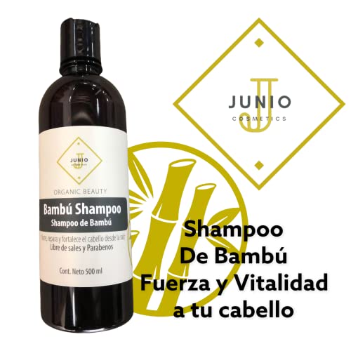 SHAMPOO DE BAMBÚ SIN SALES NI PARABENOS 500ML, DA FUERZA Y VITALIDAD AL CABELLO JUNIO COSMETICS