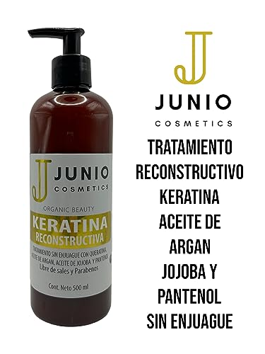 TRATAMIENTO KERATINA RECONSTRUCTIVA CON ACEITE DE ARGAN, ACEITE DE JOJOBA Y PANTENOL; SIN ENJUAGUE 500ML